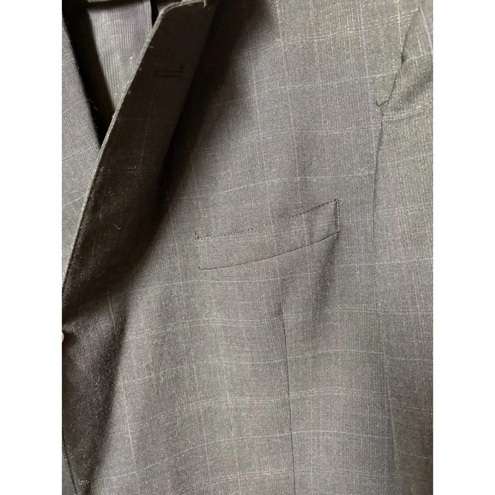 Austin Reed Blazer Suit Jacket 2 Btn Wool Gray Windowpane Plaid Tailored 44R